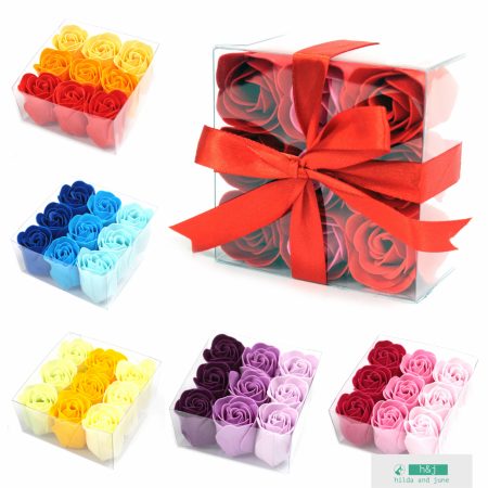 Soap Flowers Set of 9 in Gift Box with Ribbon Bow