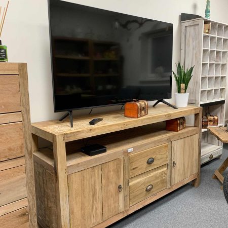 Recycled wood media cabinet