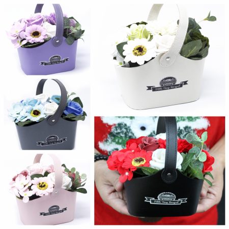 soap flower basket in various colours