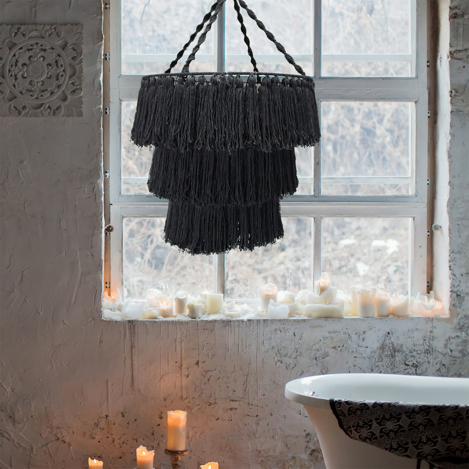 Boho Macrame Lampshades Chandelier - Image 3