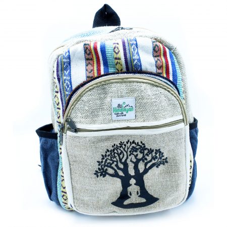 cotton and hemp handmade backpack with tree design on front pocket