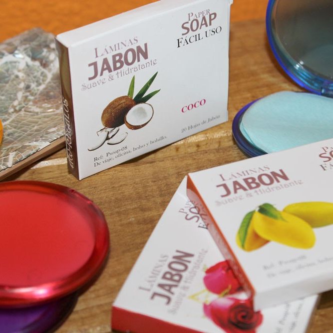 a selection of compact paper soaps and boxes