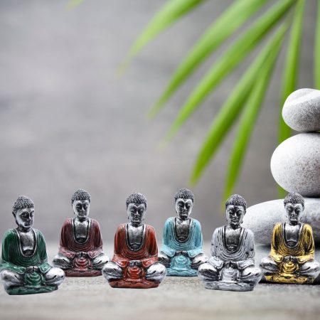 Set of 6 silver mini thai buddhas
