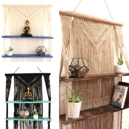 Handmade macrame hanging shelves