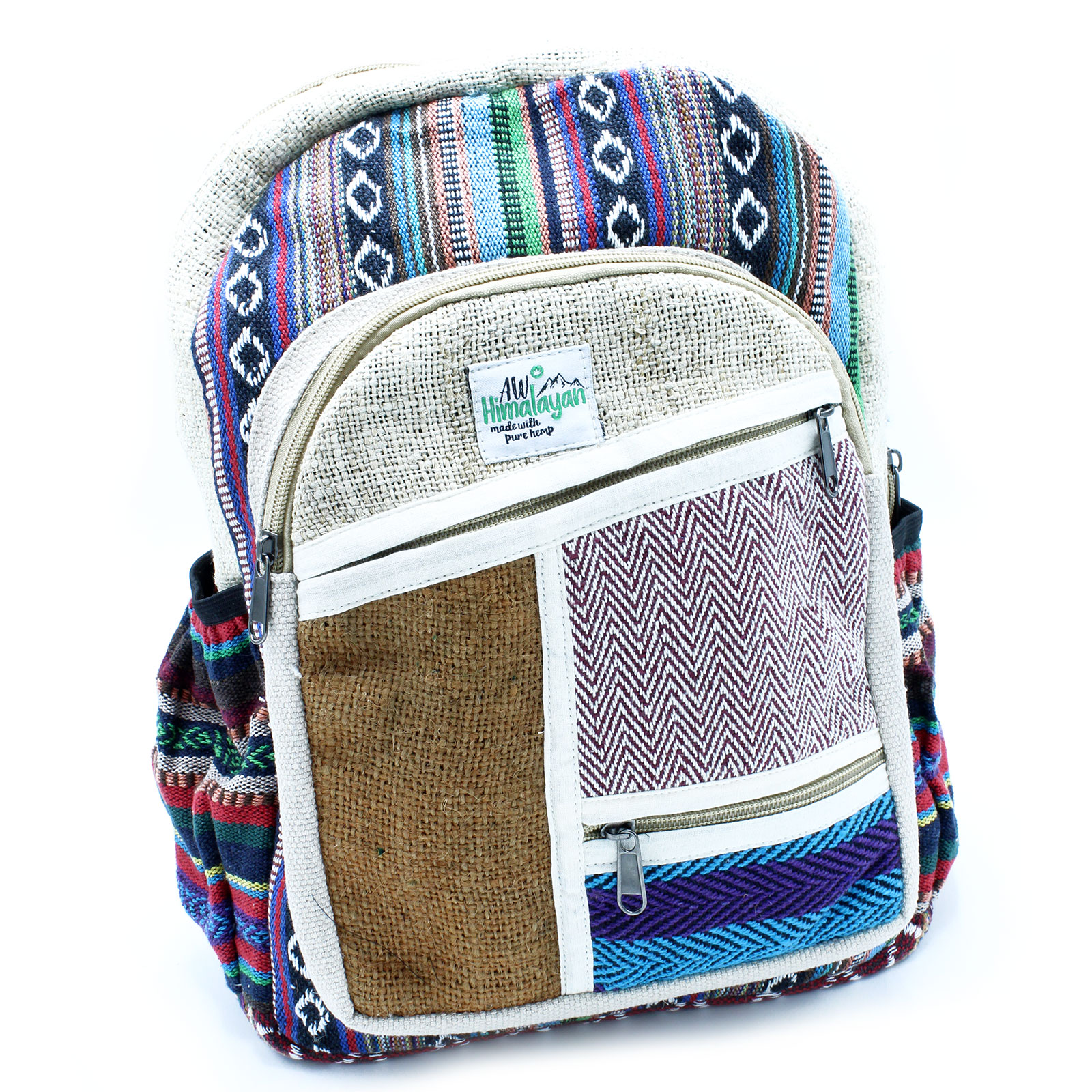 hemp and cotton backpacks with zips