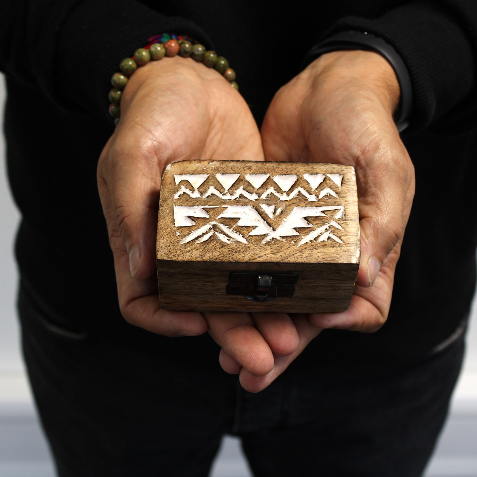 White Wash Carved Wood Boxes - Image 2