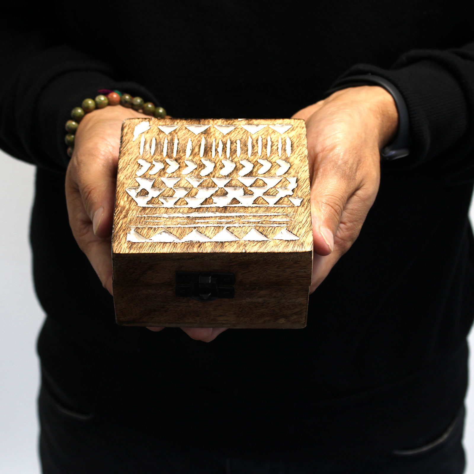 White Wash Carved Wood Boxes - Image 3