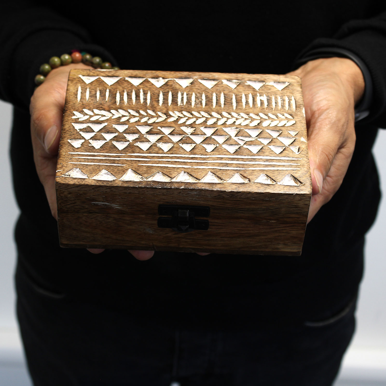 White Wash Carved Wood Boxes - Image 5